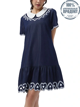 EP Heart Embroidery Short Dress Woman Dark Blue Size - M
